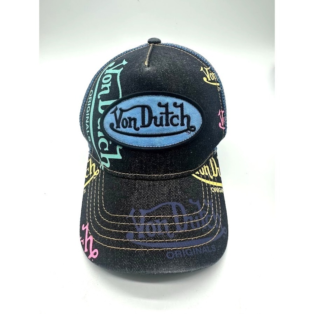 Von Dutch Adjustable Mesh Back Trucker Hat Blue/Black Multicolor Logo